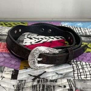 Silver Creek Classics Black Leather Belt Sz 32 Western Style with Heart Conches